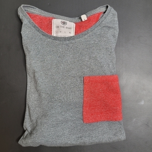 ON THE BYAS Short Sleeve Shirt With Pocket Men's Small Grey Red - Picture 9 of 9